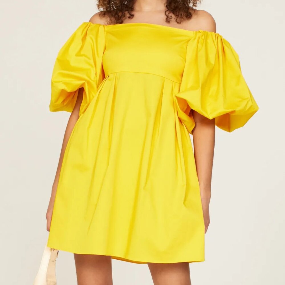 Peter Som Bright Yellow Off-Shoulder Puff-Sleeve Mini Dress